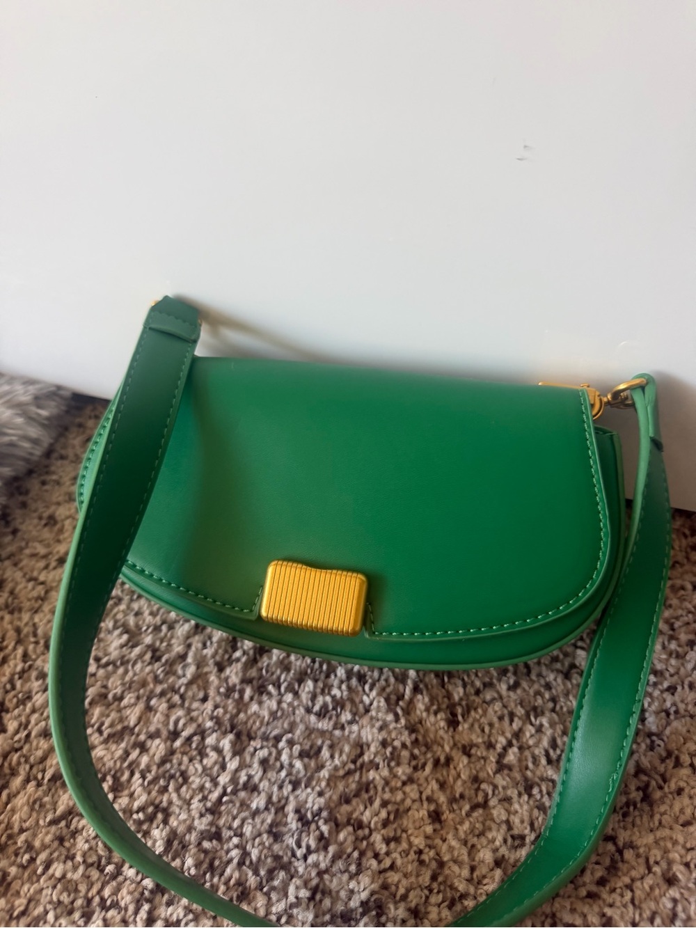 Green Leather Crossbody Bag with Gold Accent